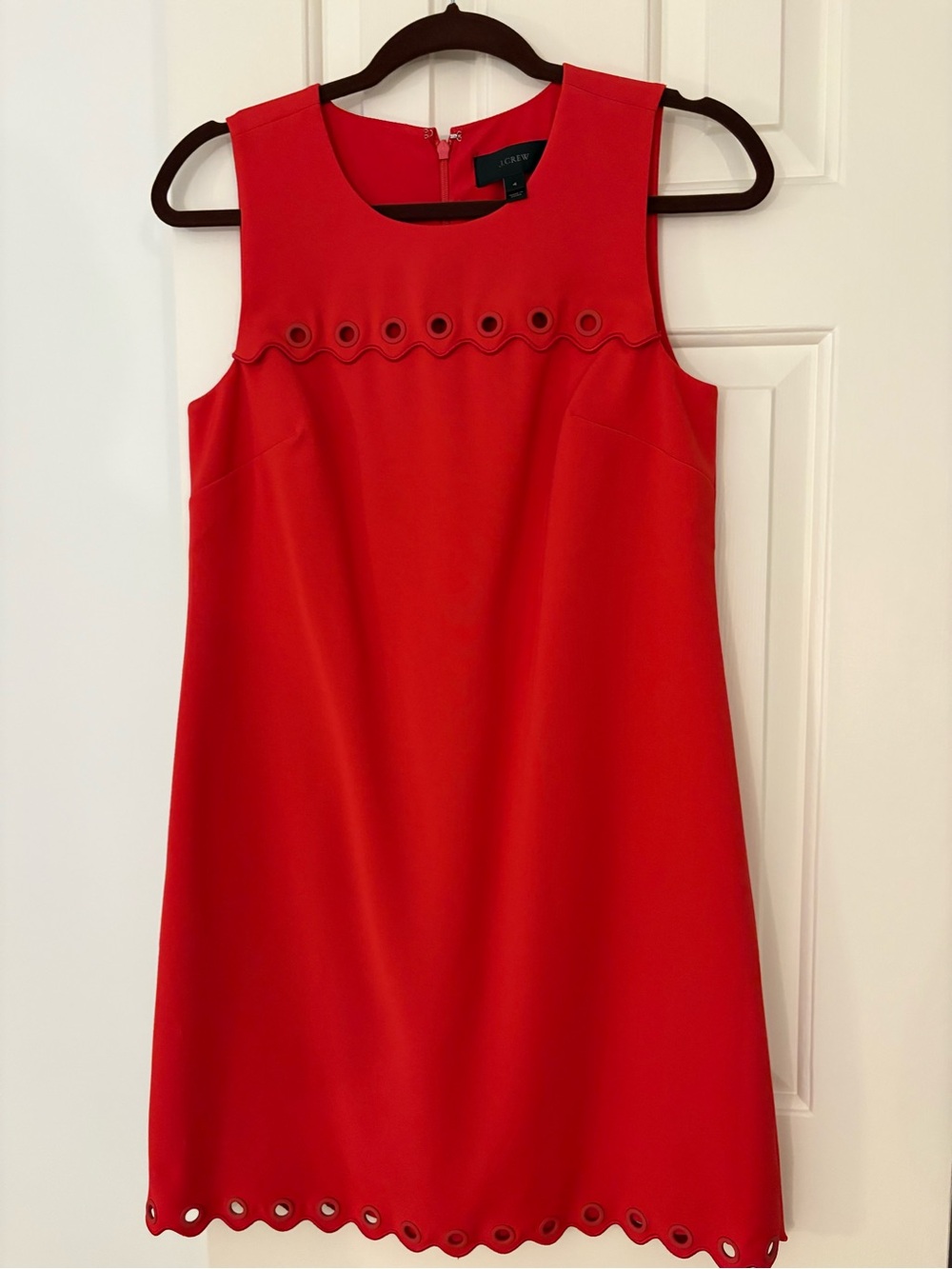 J. Crew Red Eyelet Trim Sleeveless Mini Dress